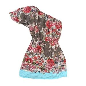 Angie One Shoulder Dress Floral Print‎ Sundress Brown Red S Hobo Summer Romantic